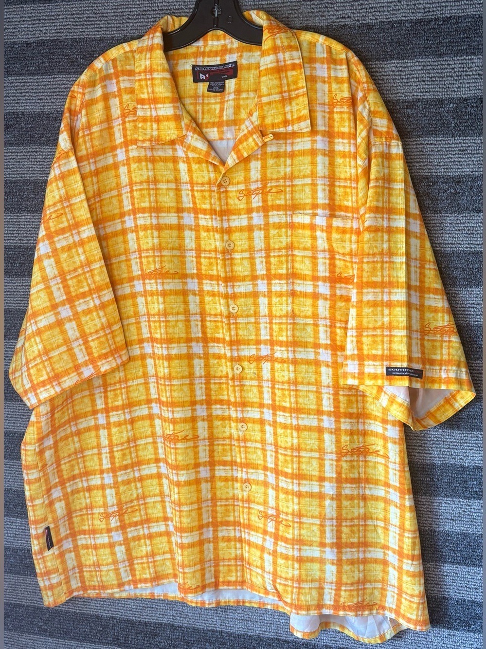 Vintage 90’s South Pole Yellow Orange Plaid Short Sleeve Button Up Shirt 3XL EUC